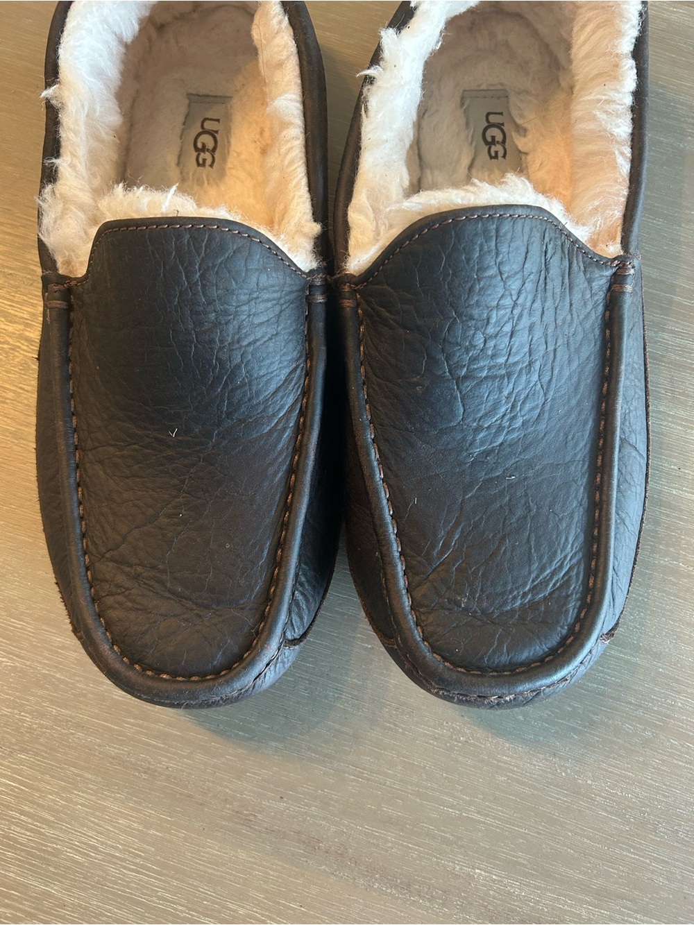 UGG Men's Dark Brown Leather Shearling-Lined Slip-On Moccasins
